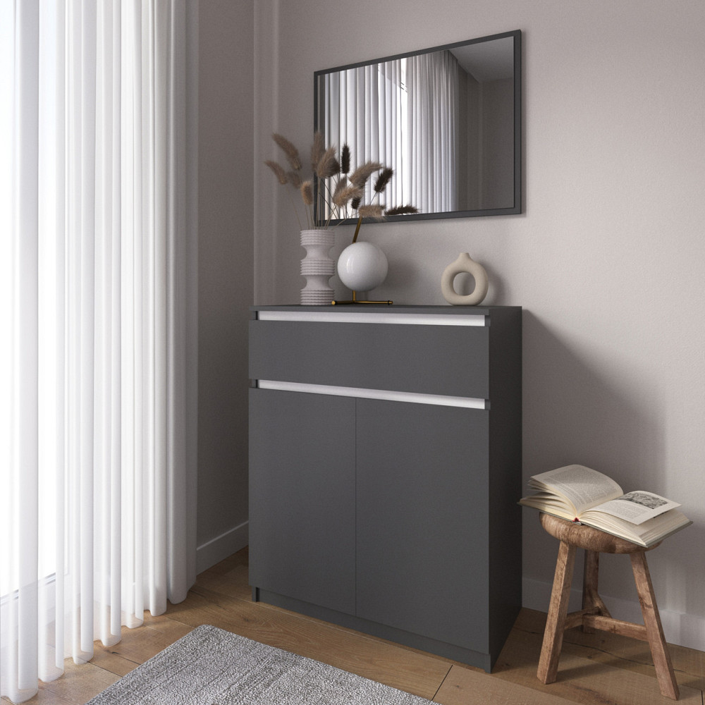 Комод тумба VAYS R-23 Антрацит-Білі планки, з шухлядою та відділенням з полицями, без ручок, ЛДСП, 80×40×98 см - для дому, спальні, передпокою Львів - фото 1
