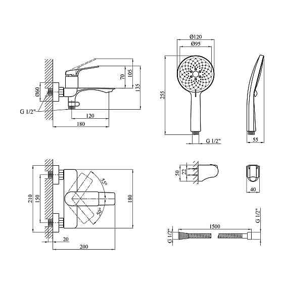 Смеситель для ванны с душевым гарнитуром Kroner KRP Graz - GRP060 графит Киев