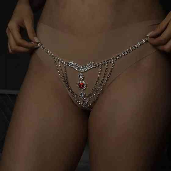 Трусики с камушками и цепочками one size серебристый Киев