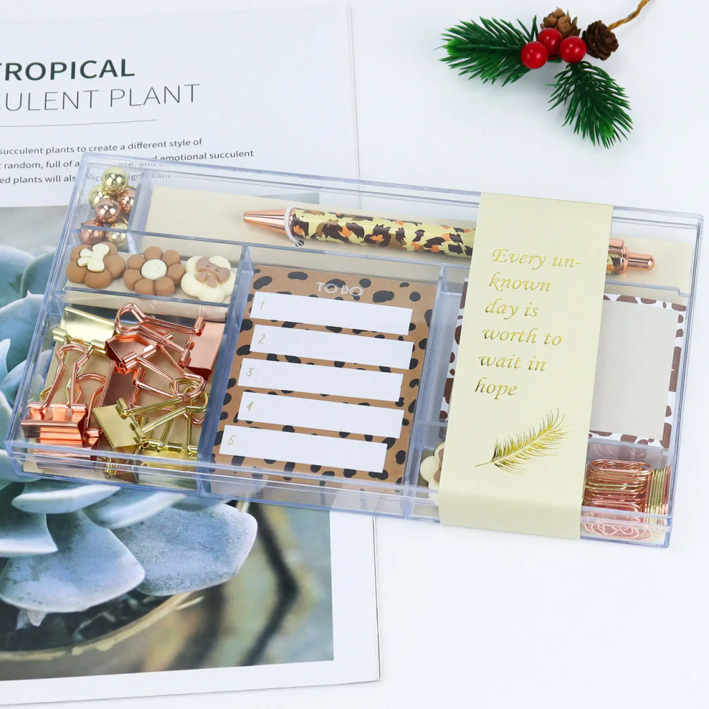 Подарунковий набір канцелярії для навчання і роботи, органайзер, ручка, скріпки і стікери, леопардовий бокс Кам'янець-Подільський - фото 4