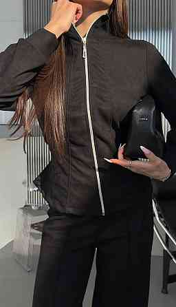 Женский стильный костюм двойка: жакет и штаны с разрезами замш на дайвинге Черный, 46/48 Одесса