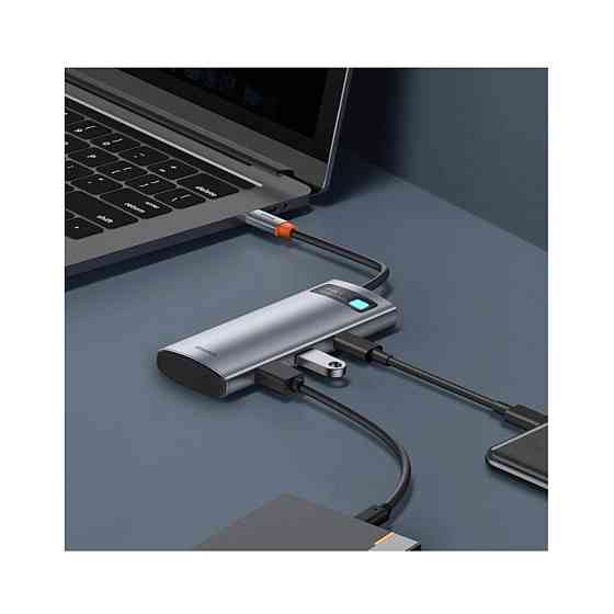 USB-Hub Baseus Metal Gleam Series 7-in-1 Multifunctional Type-C HUB Docking Station Gray (Type-C to HDMI*1+USB3.0*2+USB-C*1+PD*1+SD/TF*1) Київ