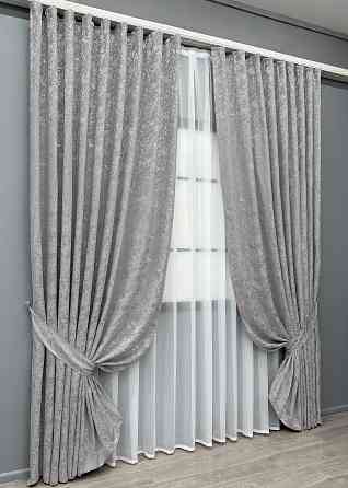 Комплект готових штор VR-Textil Льон мармур Royal Touch № 2007ш Світло-сірий 270х270 см 2 шт (33-1306) Київ