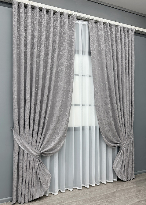 Комплект готових штор VR-Textil Льон мармур Royal Touch № 2007ш Світло-сірий 270х270 см 2 шт (33-1306) Київ - фото 3