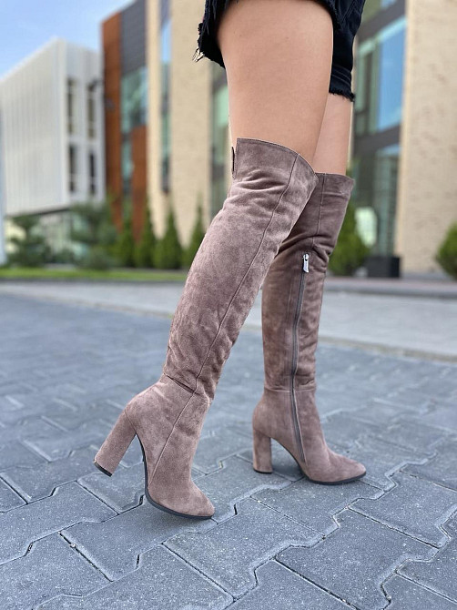 Nivelle Замшеві ботфорти жіночі зимові на підборах теплі, наповнювач євро-вовна, колір капучино Коломыя - изображение 1