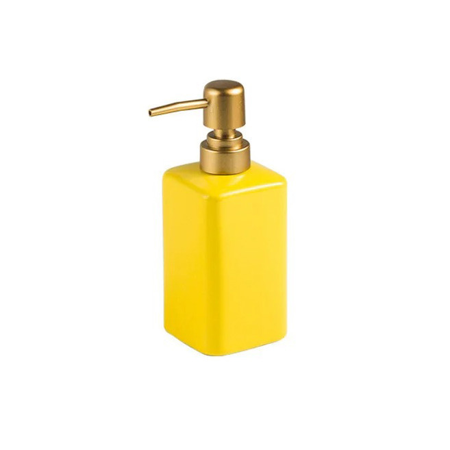 Стильный диспенсер для мыла из керамики на 320 мл, бутылка с дозптором для жидкого мыла или шампуня, Желтый Каменец-Подольский - изображение 1