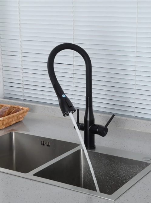 Змішувач для кухні Koer KI-72024-05 із виходом для питної води чорний із нерж. сталі з 2-х функц. аератором Чернівці - фото 8