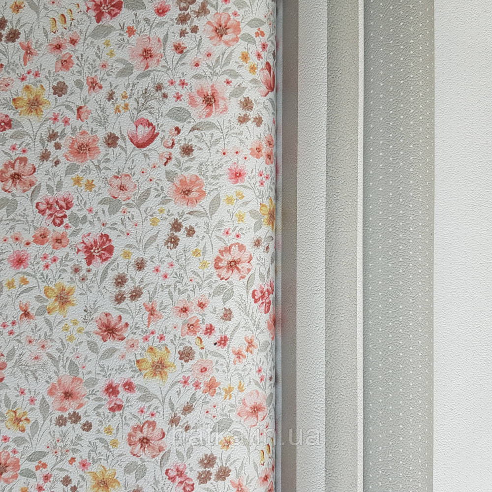 Шпалери вінілові на флізелін 0.53х10.05м Rasch Textil Petite Fleur 5 квіти маленькі червоні жовті на білому Київ - фото 2