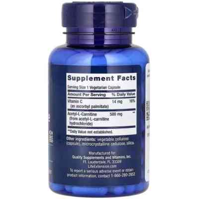 Вітамінно-мінеральний комплекс Life Extension Ацетил L-карнітин, 500 мг, Acetyl-L-Carnitine, 100 вегетаріанських до (LEX-15241) Вінниця