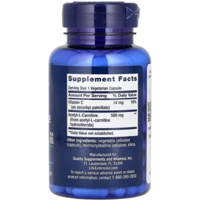 Вітамінно-мінеральний комплекс Life Extension Ацетил L-карнітин, 500 мг, Acetyl-L-Carnitine, 100 вегетаріанських до (LEX-15241) Вінниця - фото 2