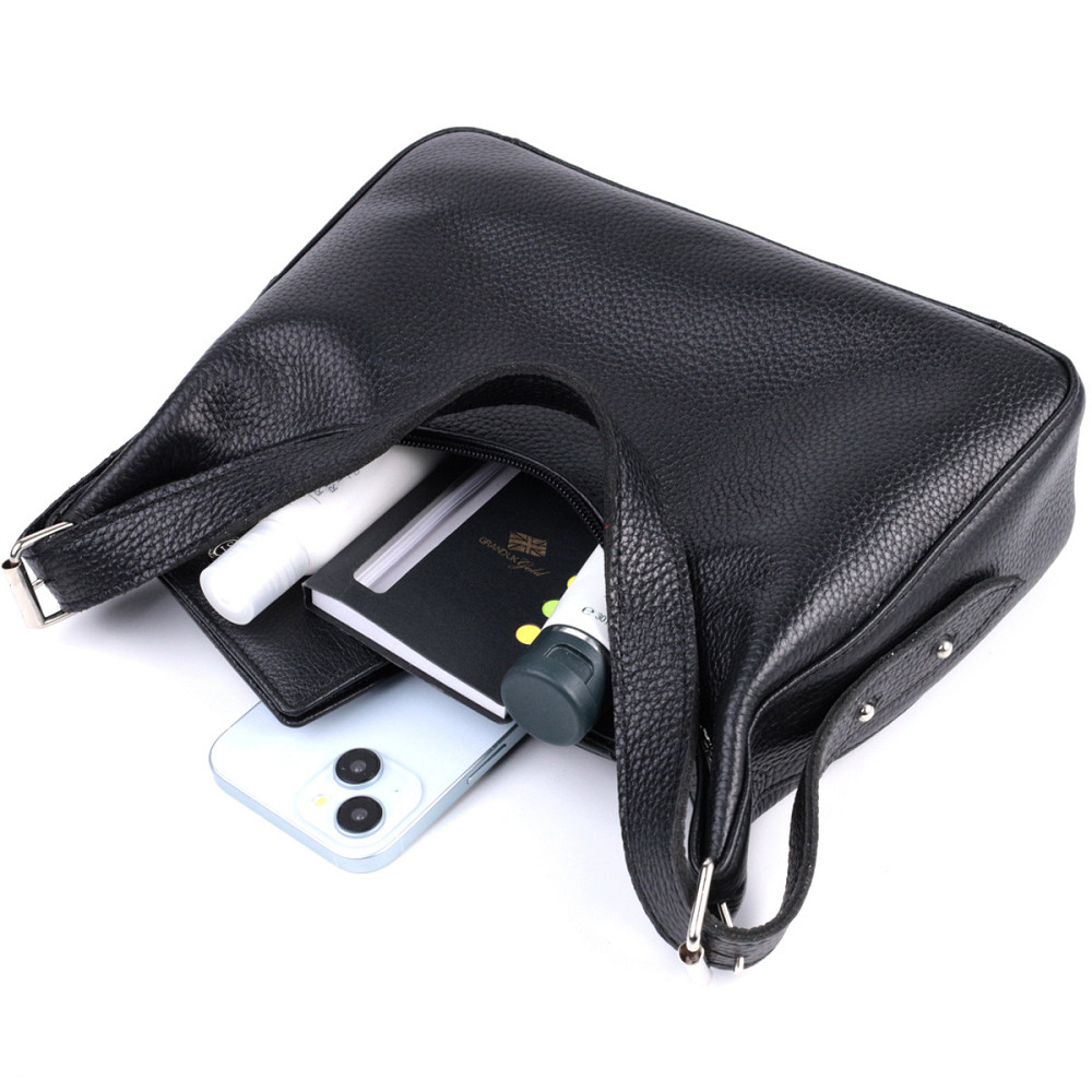 Сумка багет з регульованим ременем із зернистої натуральної шкіри Shvigel 22833 Чорна Київ - фото 8