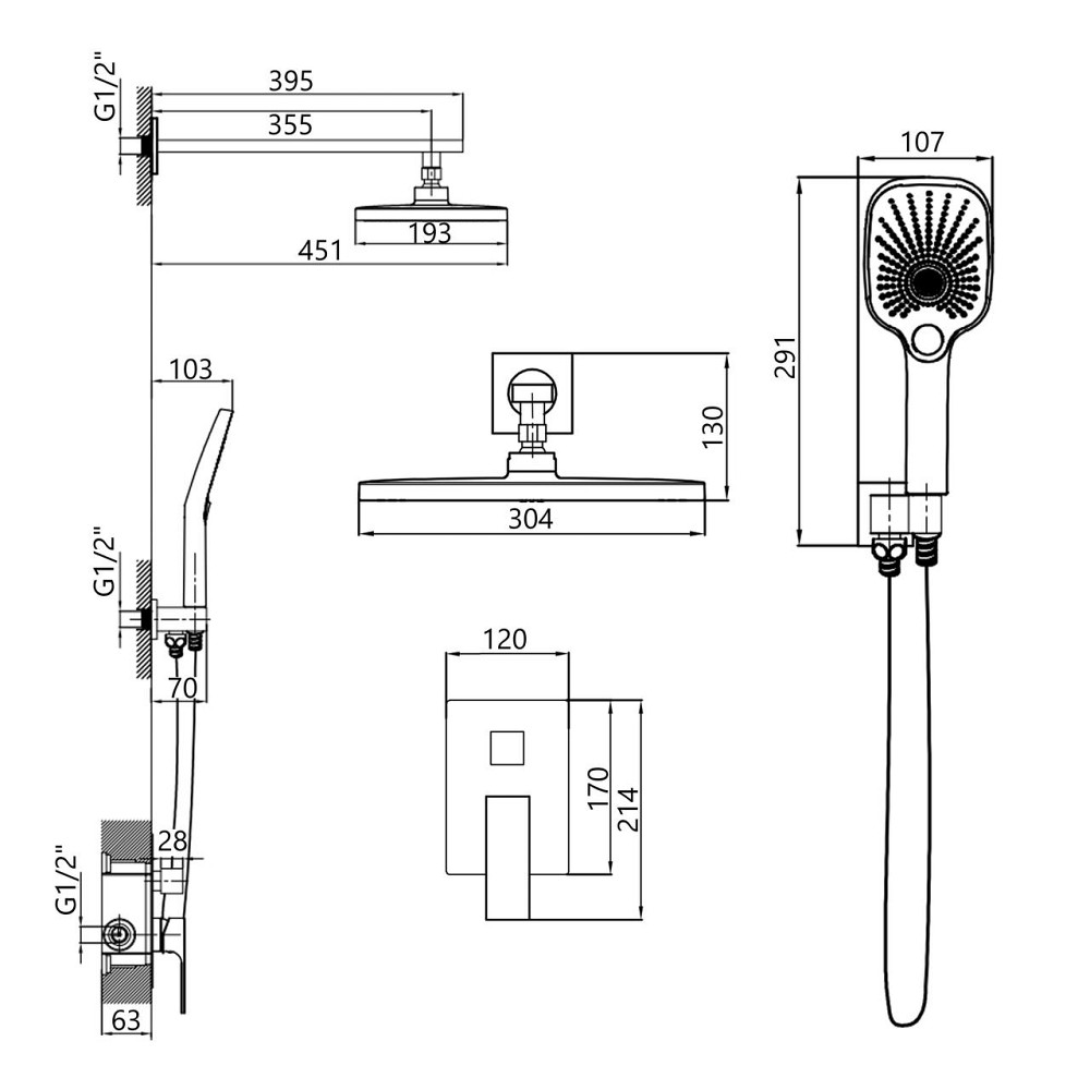 Душова система для душу Qtap Gemini прихованого монтажу на два споживачі QTGEM113CRM45696 CRM Київ - фото 2