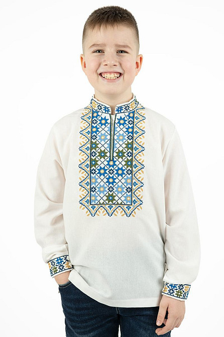 Вышиванка для мальчиков, льняная, молочная, топ 164 Киев - изображение 1