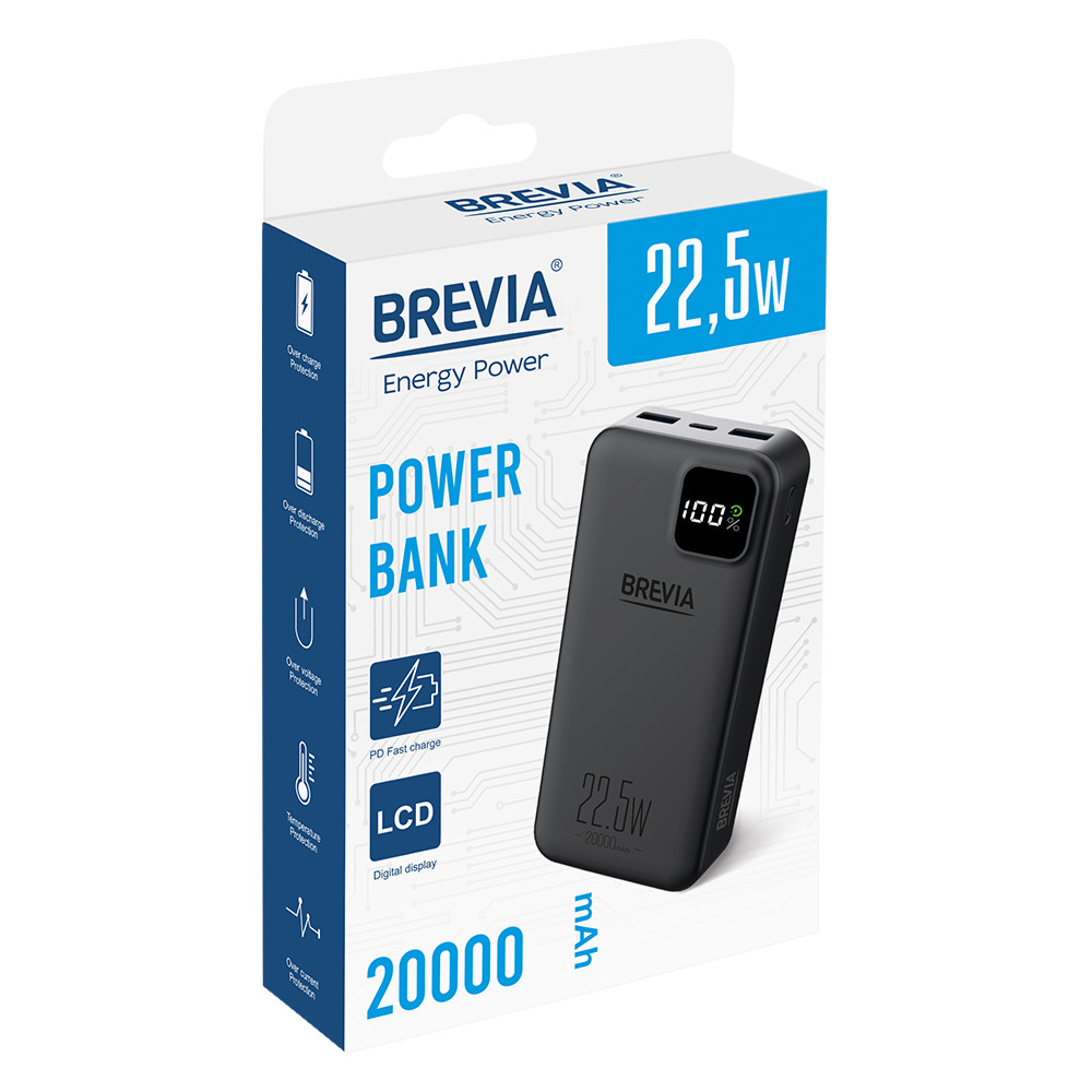 Повербанк (Power Bank) Brevia 20000mAh 22,5W, Li-Pol, LCD черный Львов - изображение 9