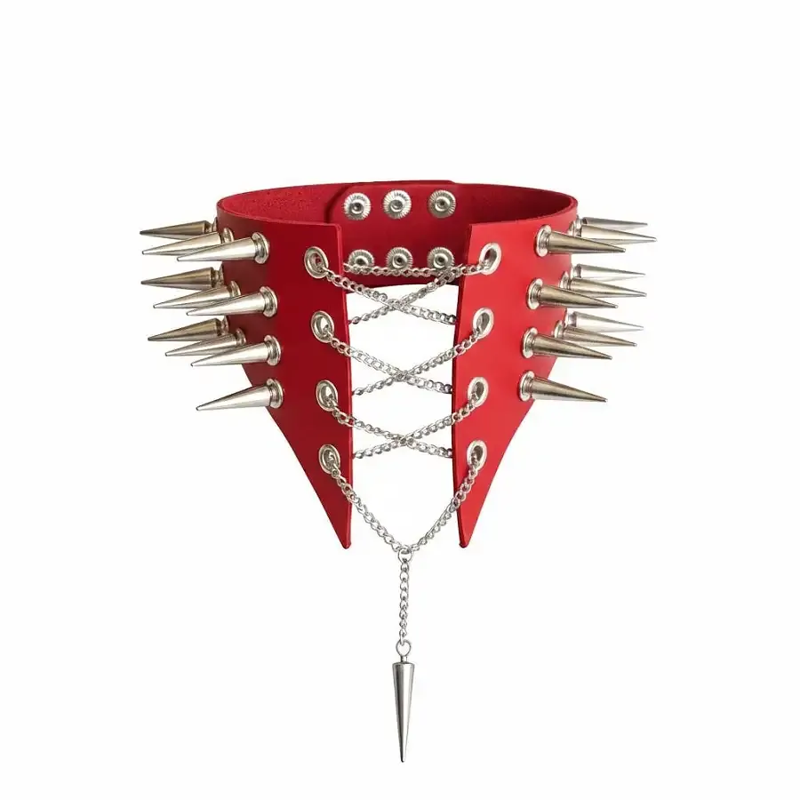 Чокер комір з шипами Art of Sex - Ariadne, натуральна шкіра, колір червоний, L-2XL Львів - фото 1