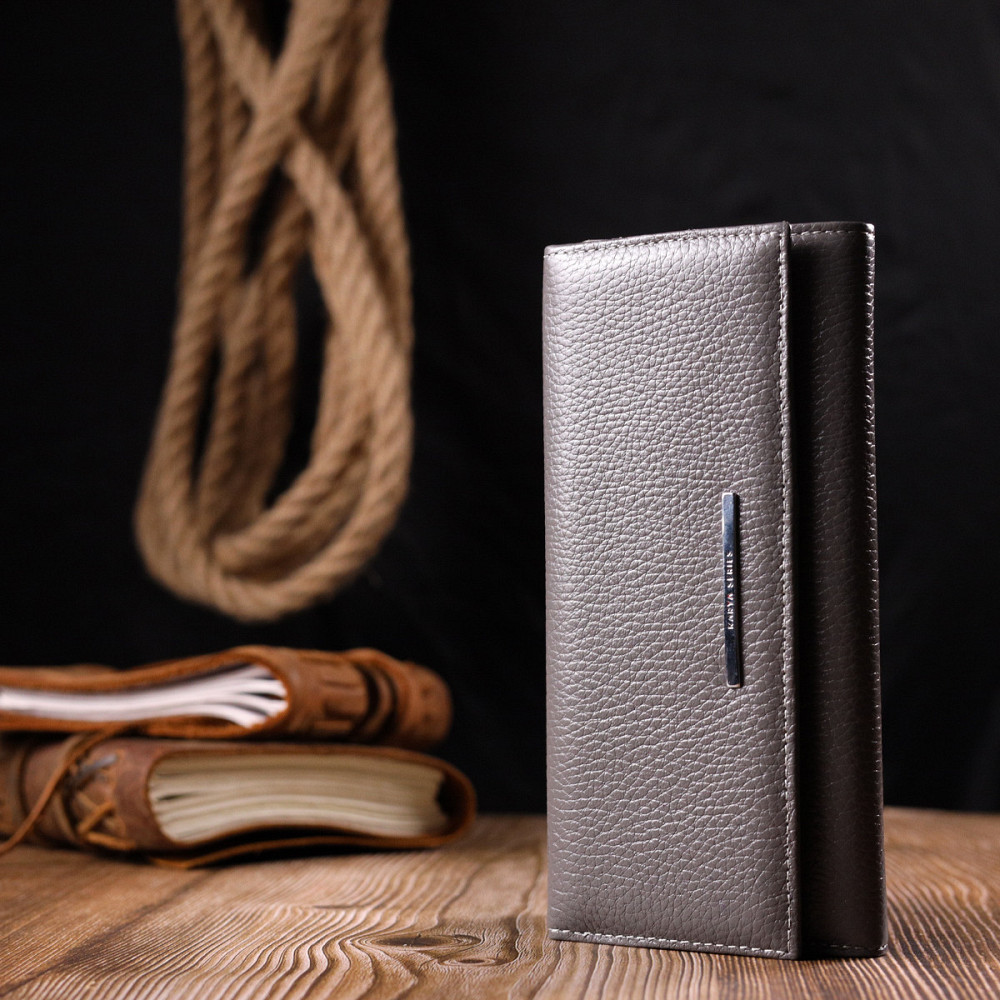 Вместительный женский кошелек из натуральной кожи KARYA 21020 Серый Киев - изображение 9