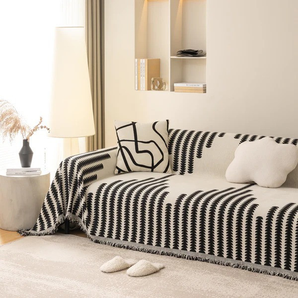 Плед покрывало для дивана и кровати,чехол накидка для мягкой мебели 180х230 см,бело-черный с узором Каменец-Подольский - изображение 3