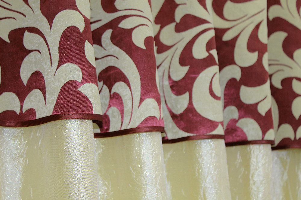 Кухонные шторы VR-Textil № 073к с ламбрекеном и подхватами светло-золотистый с бордовым 270х170 см (52-0161) Киев - изображение 4