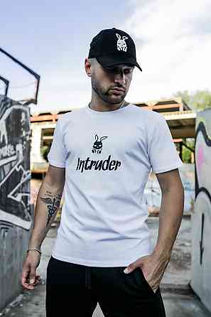 Чоловіча футболка Intruder Bunny бавовна c лого та написом класична однотонна Туреччина біла Одеса