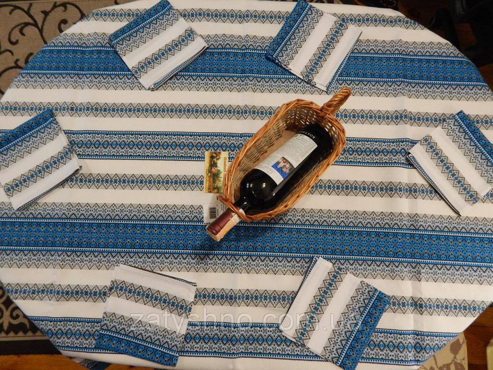 Синя скатертина вишита в українському стилі Київ - фото 1