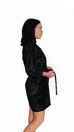 Халат жіночий велюровий під пояс Чорний M/L Харків