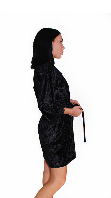 Халат жіночий велюровий під пояс Чорний M/L Харків - фото 2