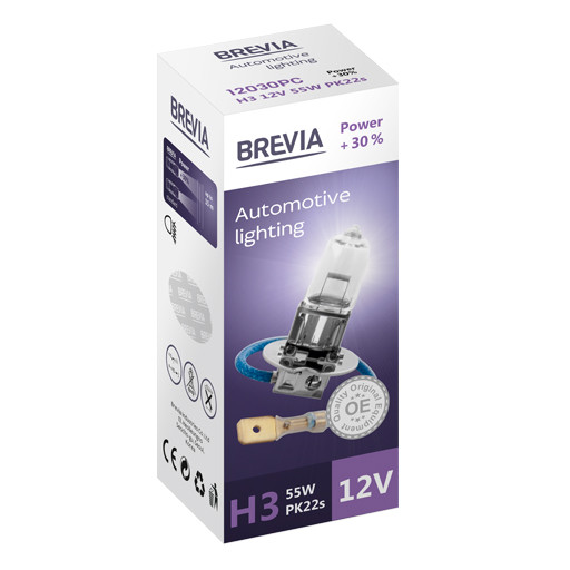 Галогенова лампа Brevia H3 12V 55W PK22s Power +30% CP Львів - фото 1