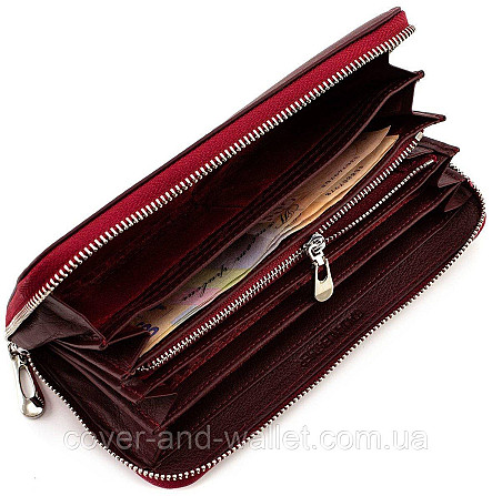 Бордовый кожаный женский кошелек на много карточек ST Leather Киев - изображение 8