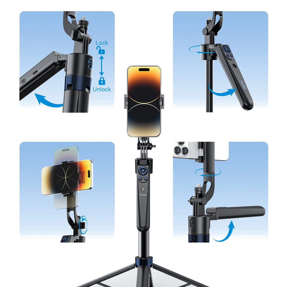 Штатив для телефону з автостеженням пультом та ручкою 35-160см Telesin P3-MS-03 Київ - фото 2