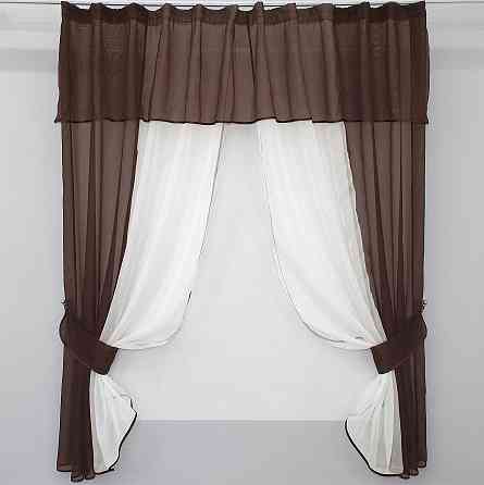Кухонные шторы VR-Textil № 090к с ламбрекеном и подвязками венге с молочным 280х170 см (52-0015) Киев
