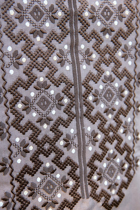 Вышиванка льняная мужская, длинный рукав, кофейная,( лен ) топ Киев - изображение 4