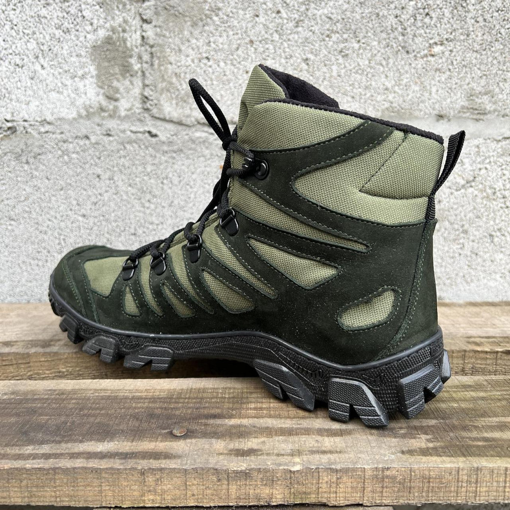 Тактичні демісезонні черевики зелені, чоловічі, посилений носок, шкіра нубук, нековзка підошва, міцні Львів - фото 2