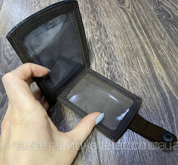 Шкіряна обкладинка для автодокументів на кнопці (коричнева) Київ - фото 5