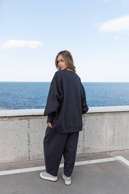 Жіночий костюм оверсайз: об'ємна кофта з трендовими штанами бананами турецький дабл фейс 100% бавовна Графіт Одеса - фото 6