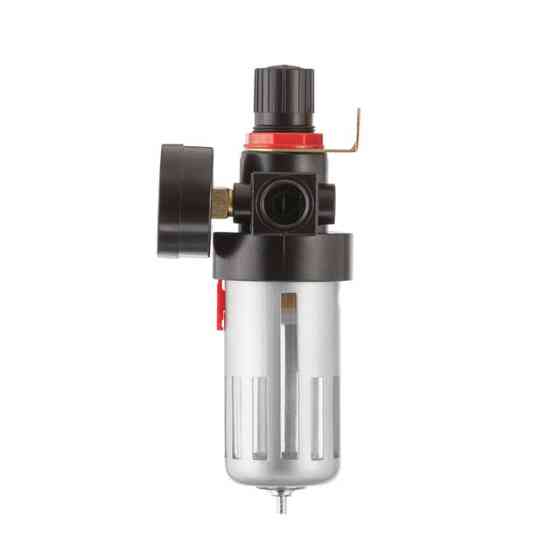 Фільтр для очищення повітря 1/2", 20 мкм, до 1200 л/хв, до 12 атм, металевий захист колби, регулятор тиску INTERTOOL PT-1410 Київ