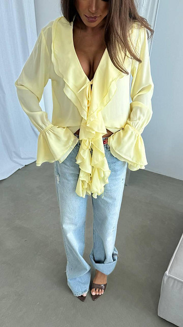 Женская шифоновая блузка с воланами. Лимонный, 50/52 Одесса - изображение 1