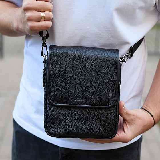 Мужская сумка борсетка на одно плечо 17.5х22х6, нагрудный мессенджер для телефона, черный Киев