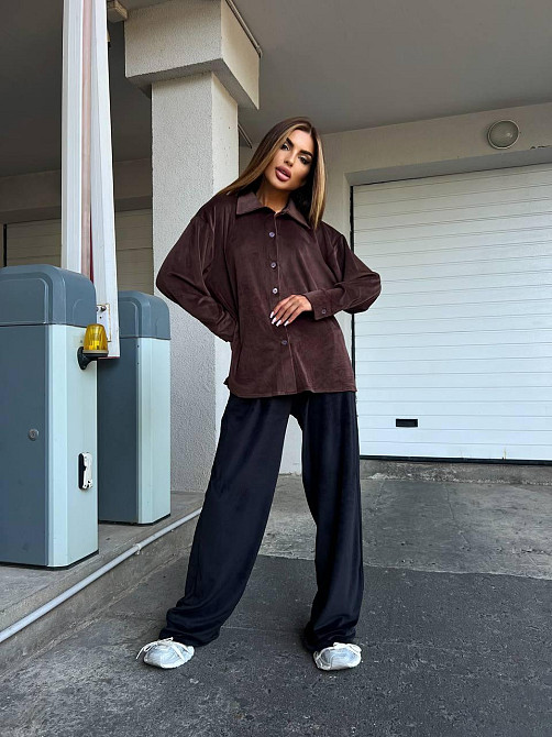 Женский прогулочный костюм двойка: рубашка + штаны палаццо турецкий велюр спорт Шоколад, 46/48 Одесса - изображение 9