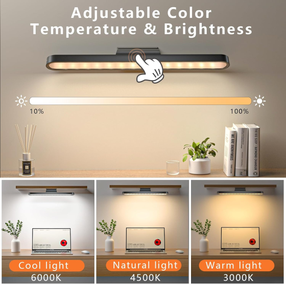 Аккумуляторный LED-светильник Realky 32 см для кухни и шкафов, 3 цвета света, USB, черный Киев
