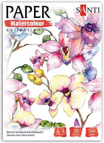 Набір паперу для акварелі "SANTI" 130501  "Flowers", А3, "Paper Watercolor Collection", 20 арк, 200 , шт Київ - фото 1