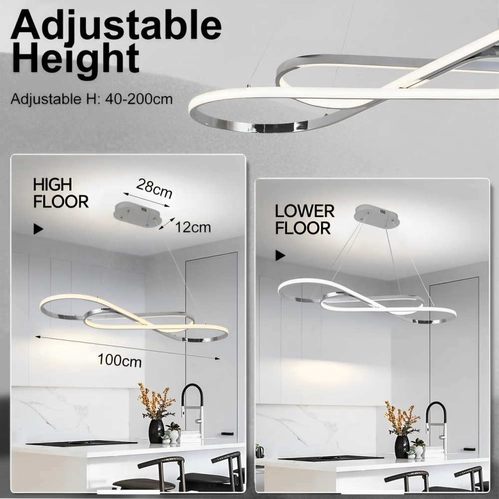 Світлодіодна люстра Infinity 57W: Срібляста вісімка, 3840Lm, Dimmer, пульт ДУ, регульована висота до 200 см Київ - фото 5