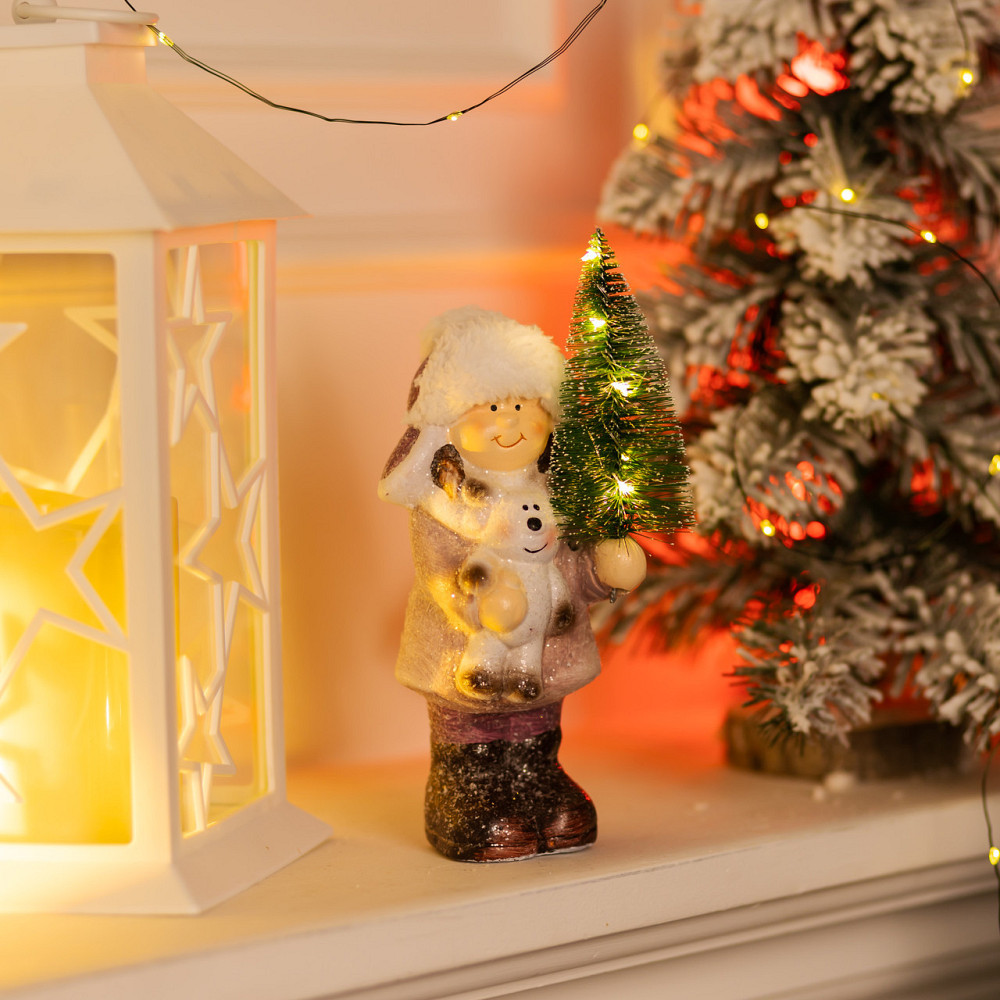 Новорічна фігурка з підсвіткою Дівчинка з ялинкою з фарфору 12×8×23 (см) новорічний декор для дому, квартири, офісу CR-5-3 Київ - фото 2