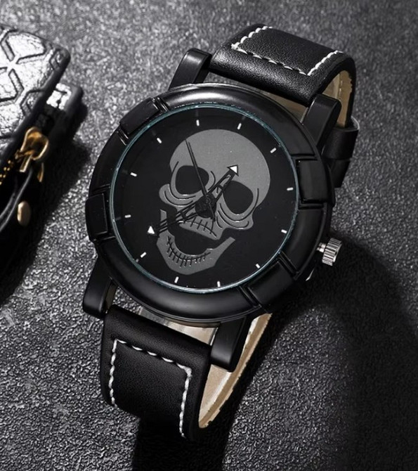 Чоловічий набір Shadow Skull кварцовий годинник та браслет чорний Київ - фото 5