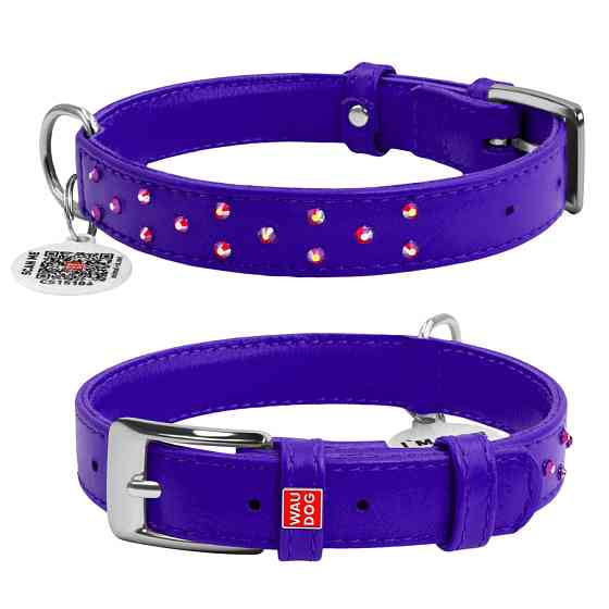 Нашийник для собак шкіряний WAUDOG Glamour з QR паспортом, з клейовими стразами, Ш 20 мм, Дов 3 Коломыя