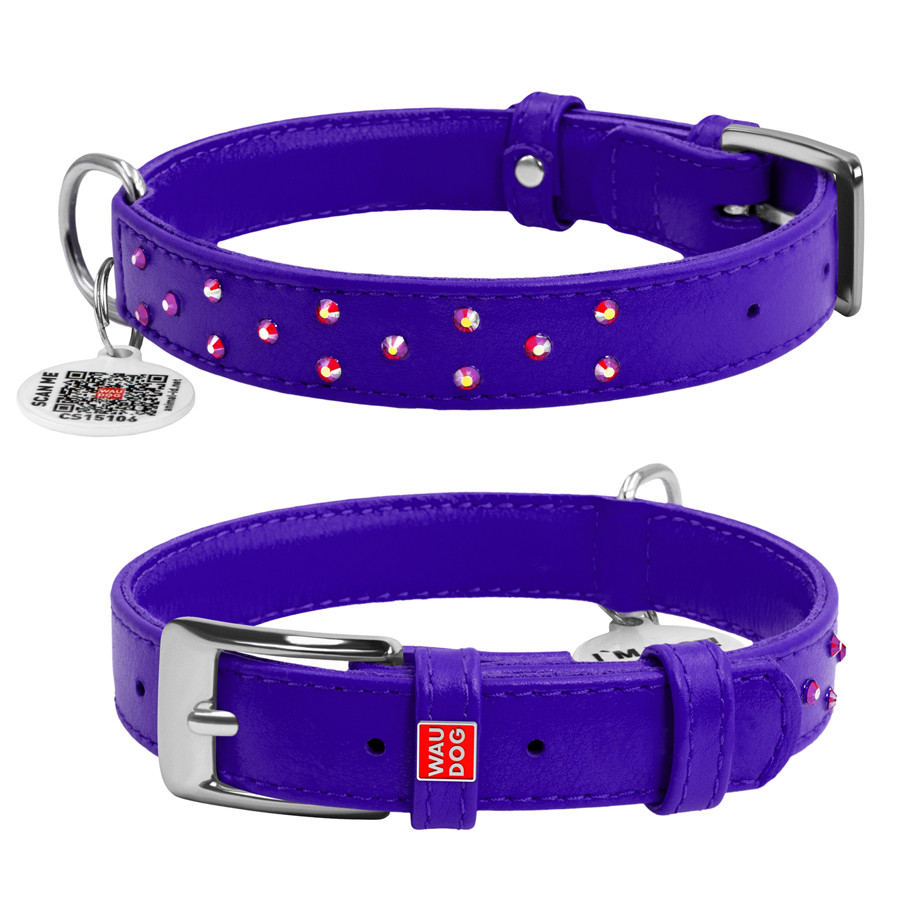Нашийник для собак шкіряний WAUDOG Glamour з QR паспортом, з клейовими стразами, Ш 20 мм, Дов 3 Коломыя - изображение 4