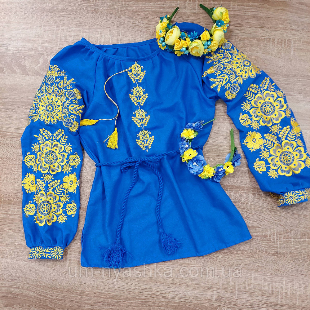 Жіноча лляна вишиванка блакитна з жовтою вишивкою Стефанія р.XS-5XL Кривий Ріг - фото 1