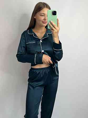 Комплект шелковый тройка рубашка с шортами и штанами Темно-изумрудный M Харьков