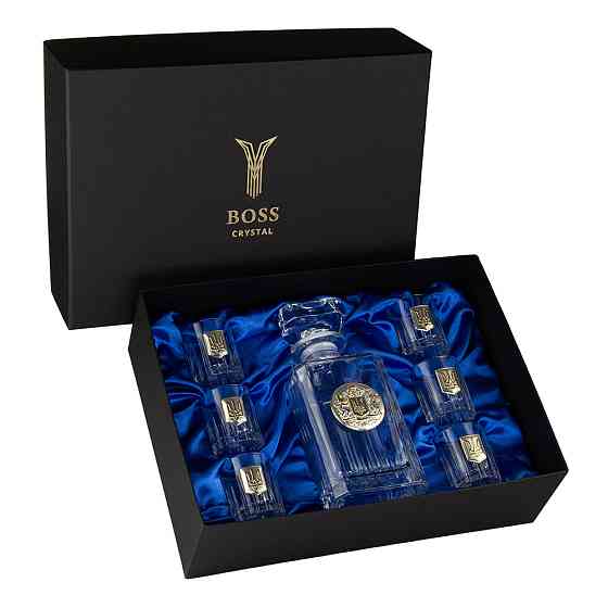 Набор для водки Тризуб Boss Crystal (графин и 6 рюмок) хрусталь декорирован серебром и золотом Киев