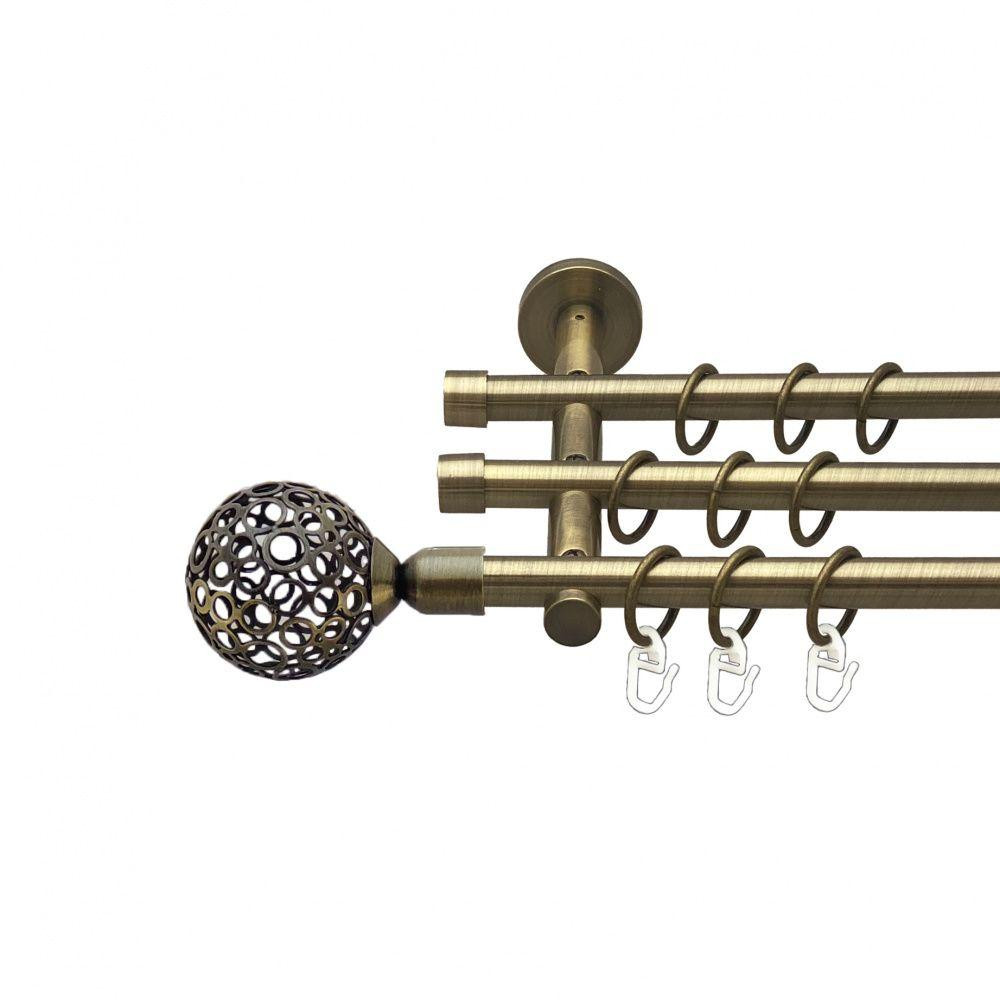 Карниз Orvit Савона металевий трирядний циліндр (20 см) гладка труба кільце металеве Антик 16\16\16 мм 200 см (00-00015786) Львів - фото 1