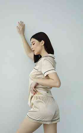 Пижама женская с шортами шелк Молочный ч/к M Харьков